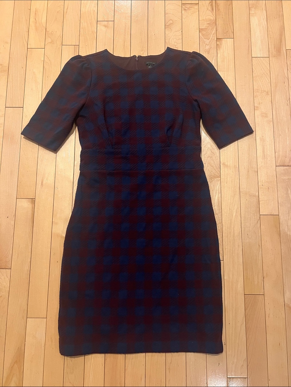 Ann Taylor Navy and Burgundy Plaid Sheath Dress